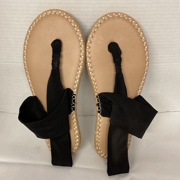 JustFab Aminta Flat Espadrilles Sandals Women’s Size 9 Black & Cream/Tan - Picture 7 of 8